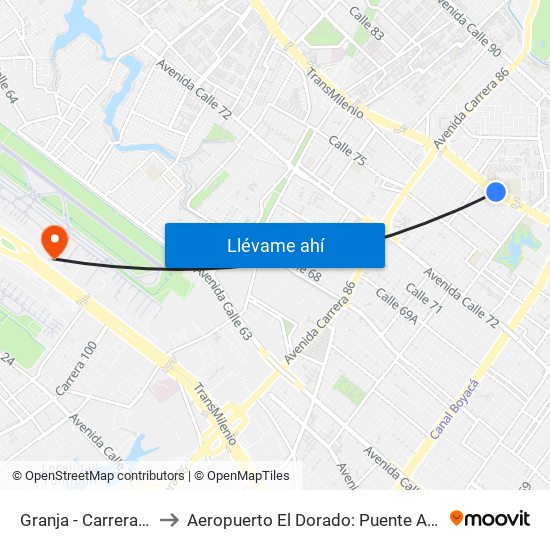 Granja - Carrera 77 to Aeropuerto El Dorado: Puente Aéreo map