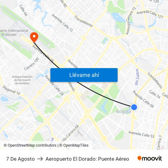 7 De Agosto to Aeropuerto El Dorado: Puente Aéreo map
