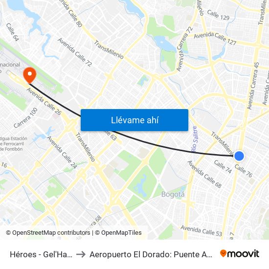 Héroes - Gel'Hada to Aeropuerto El Dorado: Puente Aéreo map