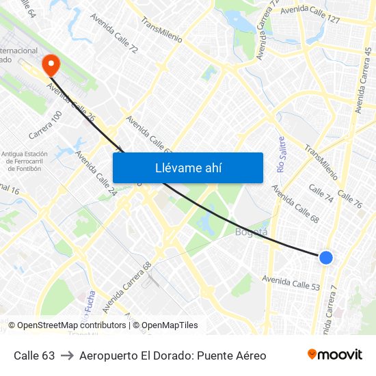 Calle 63 to Aeropuerto El Dorado: Puente Aéreo map