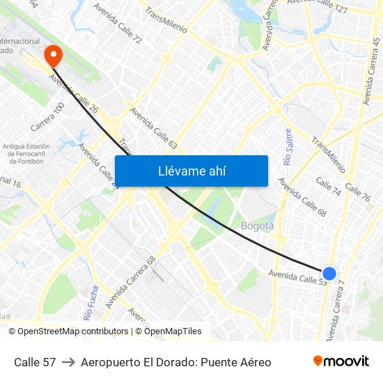 Calle 57 to Aeropuerto El Dorado: Puente Aéreo map