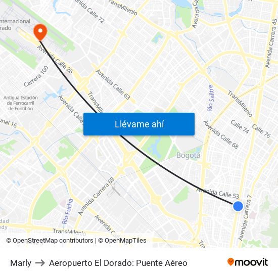 Marly to Aeropuerto El Dorado: Puente Aéreo map