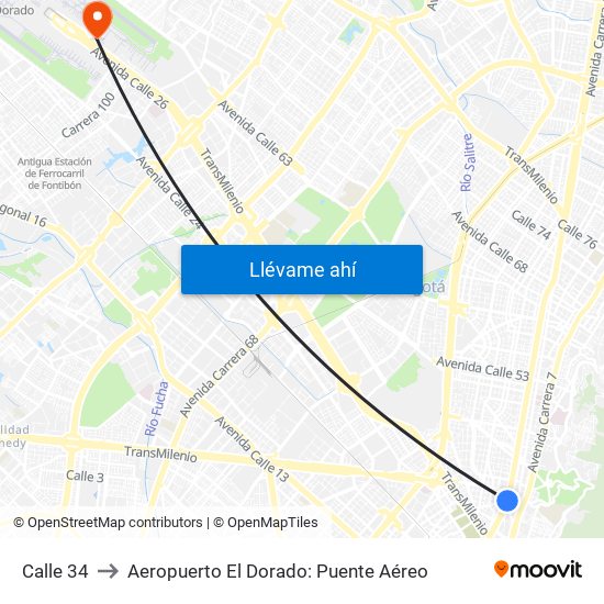 Calle 34 to Aeropuerto El Dorado: Puente Aéreo map