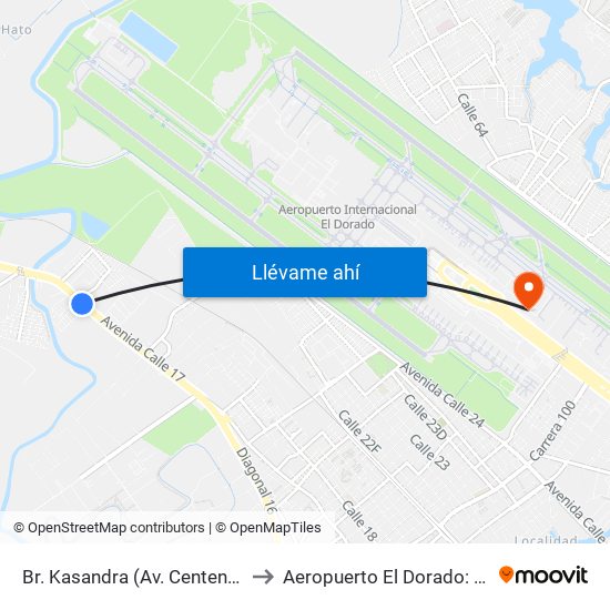 Br. Kasandra (Av. Centenario - Kr 134a) to Aeropuerto El Dorado: Puente Aéreo map