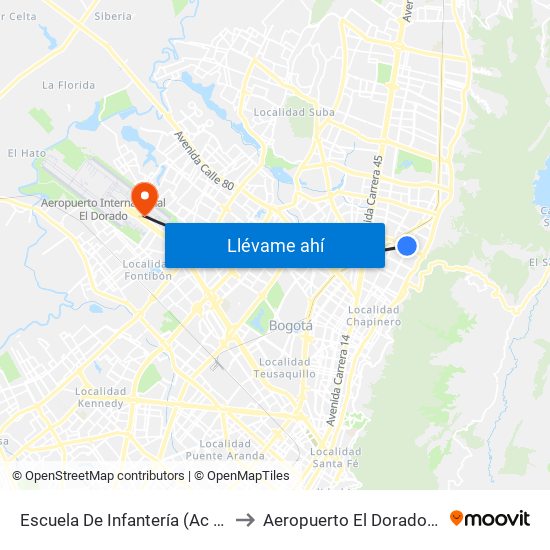 Escuela De Infantería (Ac 100 - Kr 11a) (B) to Aeropuerto El Dorado: Puente Aéreo map