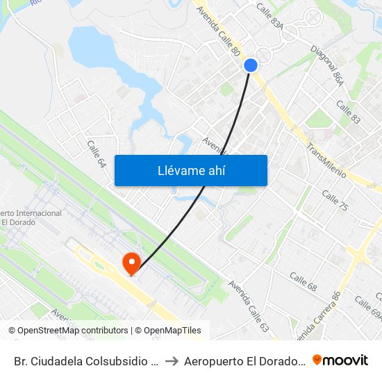 Br. Ciudadela Colsubsidio (Ac 80 - Kr 112a) to Aeropuerto El Dorado: Puente Aéreo map