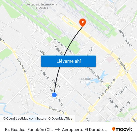 Br. Guadual Fontibón (Cl 17 - Kr 96h) to Aeropuerto El Dorado: Puente Aéreo map