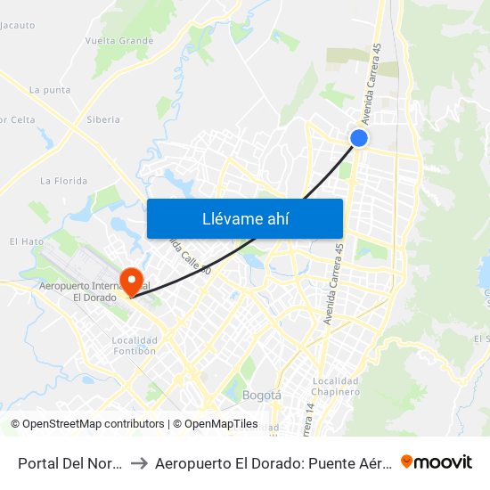 Portal Del Norte to Aeropuerto El Dorado: Puente Aéreo map