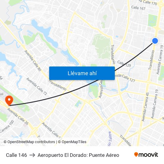 Calle 146 to Aeropuerto El Dorado: Puente Aéreo map