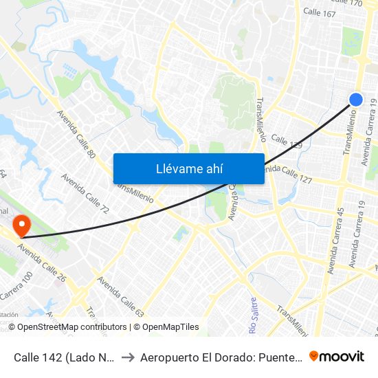 Calle 142 (Lado Norte) to Aeropuerto El Dorado: Puente Aéreo map