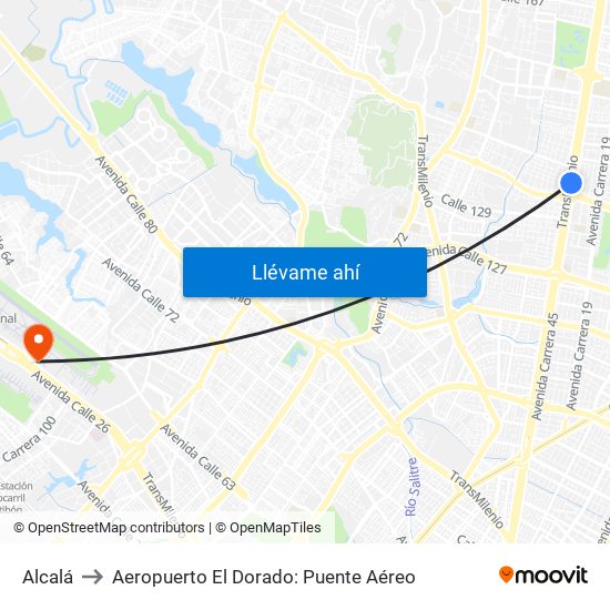 Alcalá to Aeropuerto El Dorado: Puente Aéreo map