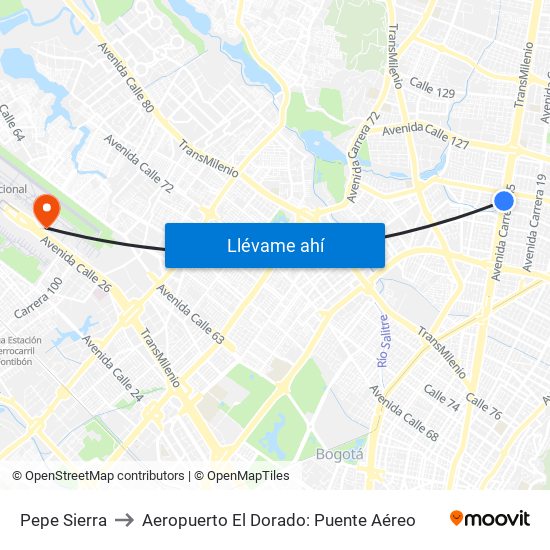 Pepe Sierra to Aeropuerto El Dorado: Puente Aéreo map