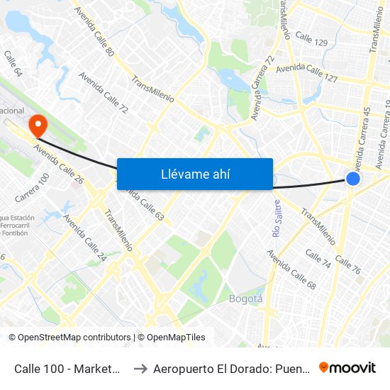 Calle 100 - Marketmedios to Aeropuerto El Dorado: Puente Aéreo map