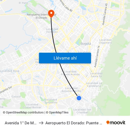 Avenida 1° De Mayo to Aeropuerto El Dorado: Puente Aéreo map