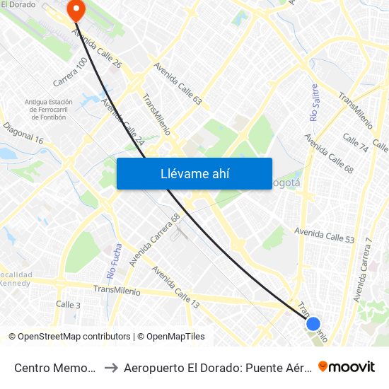 Centro Memoria to Aeropuerto El Dorado: Puente Aéreo map