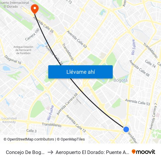 Concejo De Bogotá to Aeropuerto El Dorado: Puente Aéreo map