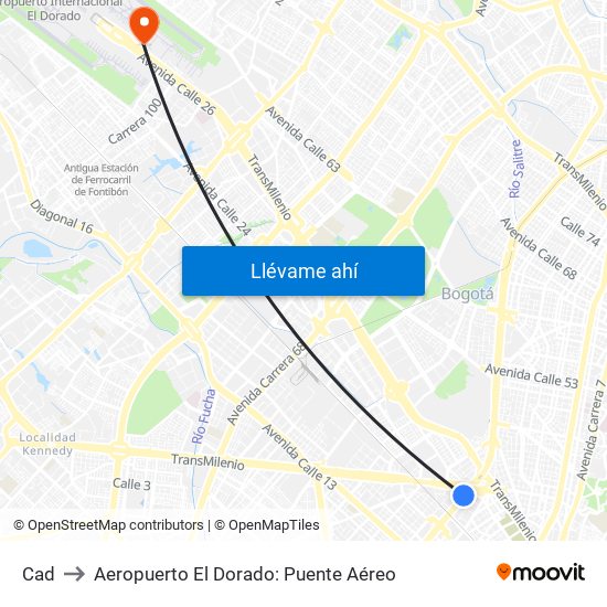 Cad to Aeropuerto El Dorado: Puente Aéreo map