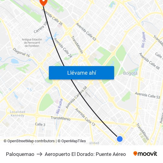 Paloquemao to Aeropuerto El Dorado: Puente Aéreo map