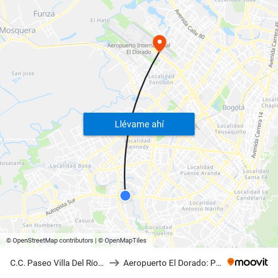 C.C. Paseo Villa Del Río - Madelena to Aeropuerto El Dorado: Puente Aéreo map