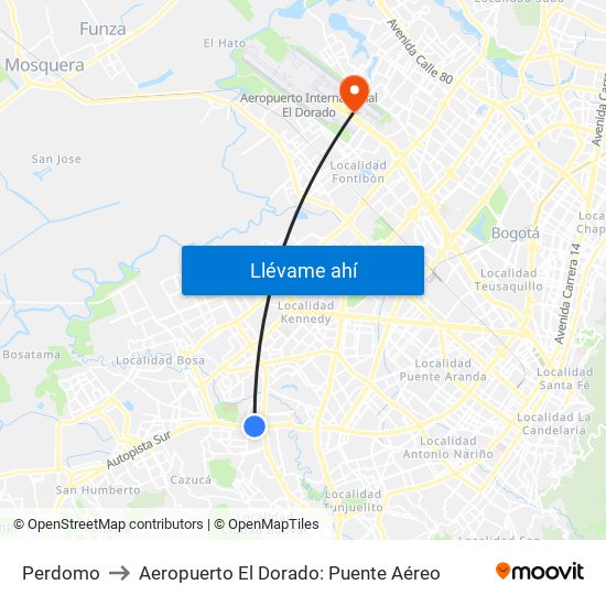 Perdomo to Aeropuerto El Dorado: Puente Aéreo map