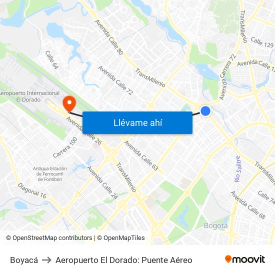 Boyacá to Aeropuerto El Dorado: Puente Aéreo map