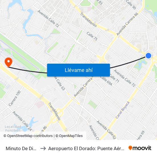 Minuto De Dios to Aeropuerto El Dorado: Puente Aéreo map