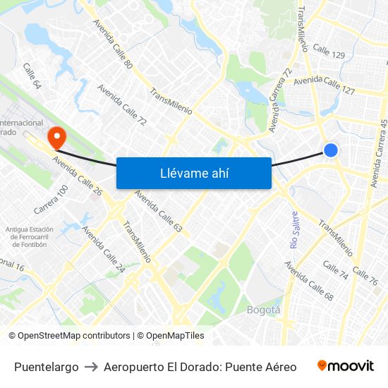 Puentelargo to Aeropuerto El Dorado: Puente Aéreo map