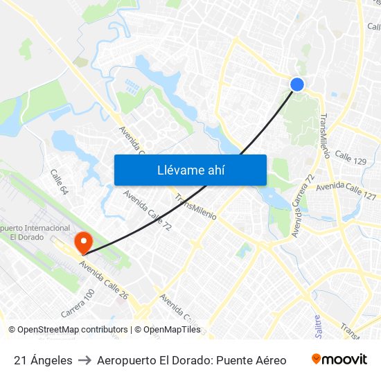 21 Ángeles to Aeropuerto El Dorado: Puente Aéreo map