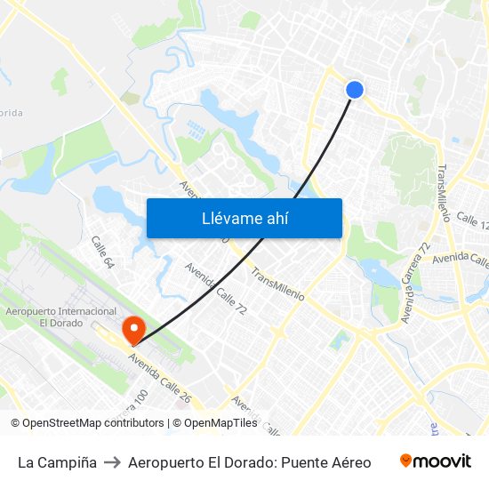 La Campiña to Aeropuerto El Dorado: Puente Aéreo map