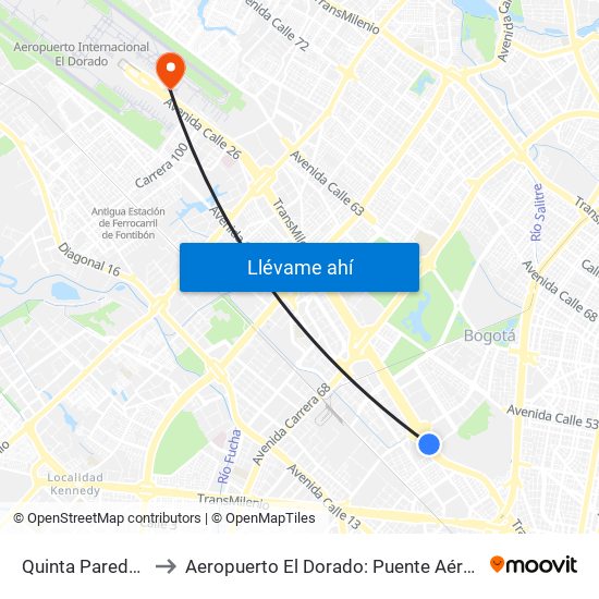 Quinta Paredes to Aeropuerto El Dorado: Puente Aéreo map