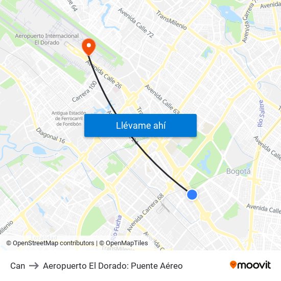 Can to Aeropuerto El Dorado: Puente Aéreo map