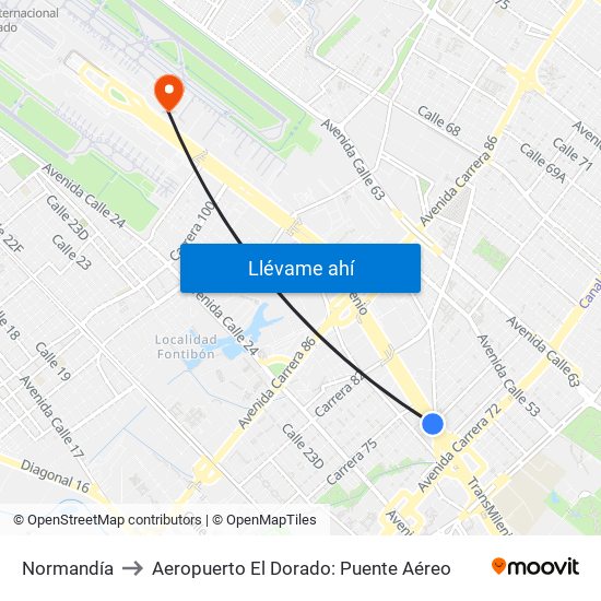 Normandía to Aeropuerto El Dorado: Puente Aéreo map