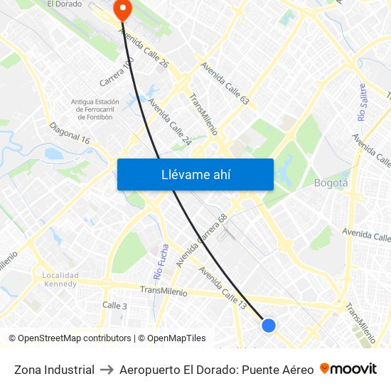 Zona Industrial to Aeropuerto El Dorado: Puente Aéreo map