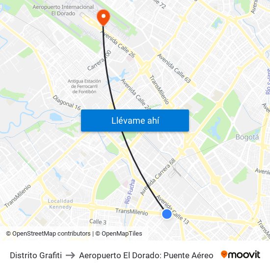 Distrito Grafiti to Aeropuerto El Dorado: Puente Aéreo map