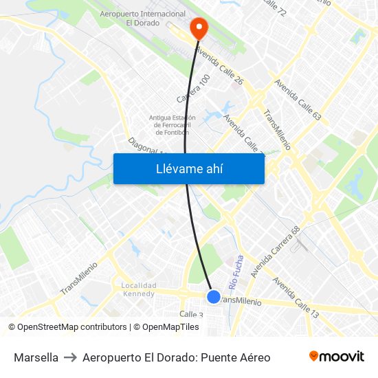 Marsella to Aeropuerto El Dorado: Puente Aéreo map