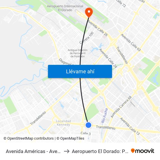 Avenida Américas - Avenida Boyacá to Aeropuerto El Dorado: Puente Aéreo map