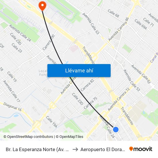 Br. La Esperanza Norte (Av. La Esperanza - Kr 69d) to Aeropuerto El Dorado: Puente Aéreo map