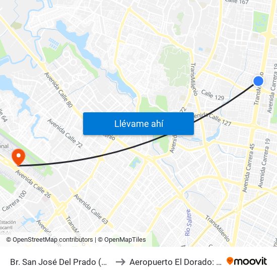 Br. San José Del Prado (Kr 45a - Cl 137) to Aeropuerto El Dorado: Puente Aéreo map