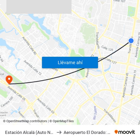 Estación Alcalá (Auto Norte - Cl 136) to Aeropuerto El Dorado: Puente Aéreo map