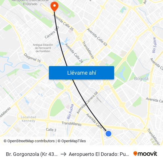 Br. Gorgonzola (Kr 43 - Cl 12b) to Aeropuerto El Dorado: Puente Aéreo map