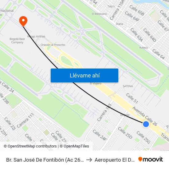 Br. San José De Fontibón (Ac 26 - Kr 96a) to Aeropuerto El Dorado map