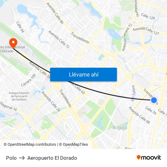 Polo to Aeropuerto El Dorado map