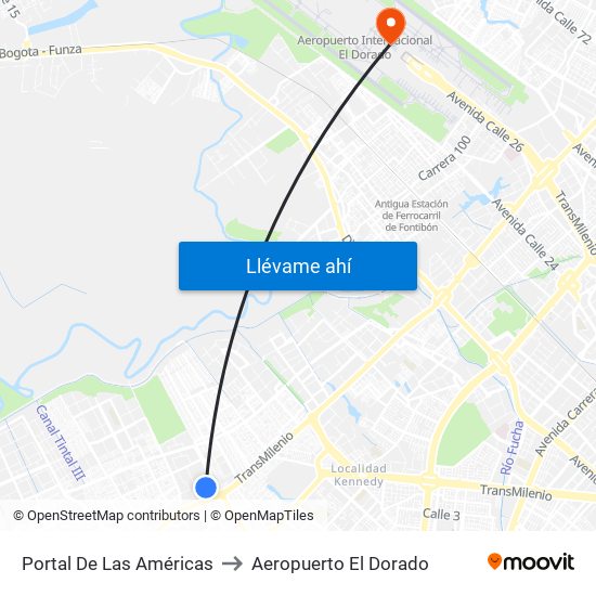 Portal De Las Américas to Aeropuerto El Dorado map