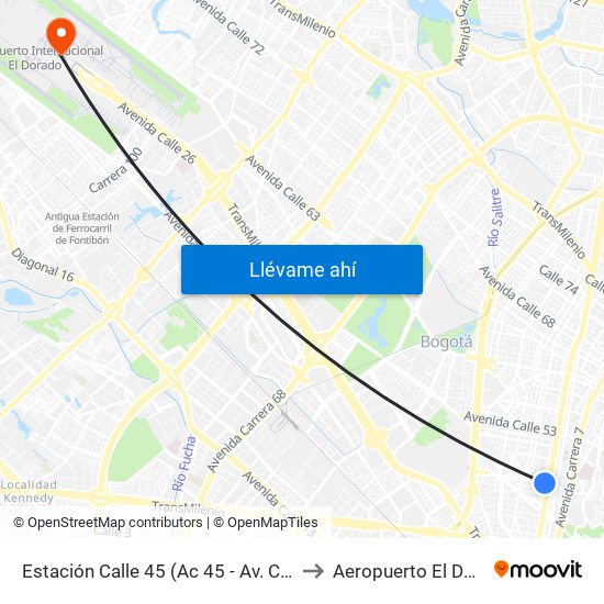 Estación Calle 45 (Ac 45 - Av. Caracas) to Aeropuerto El Dorado map