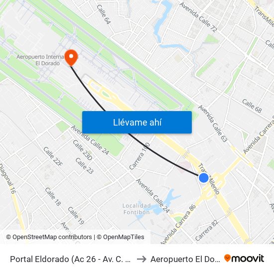 Portal Eldorado (Ac 26 - Av. C. De Cali) to Aeropuerto El Dorado map