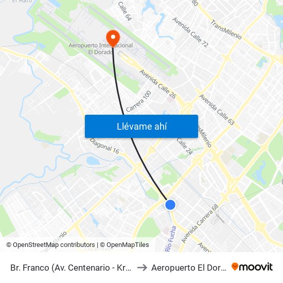 Br. Franco (Av. Centenario - Kr 69b) to Aeropuerto El Dorado map