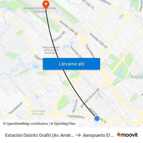 Estación Distrito Grafiti (Av. Américas - Kr 53a) to Aeropuerto El Dorado map