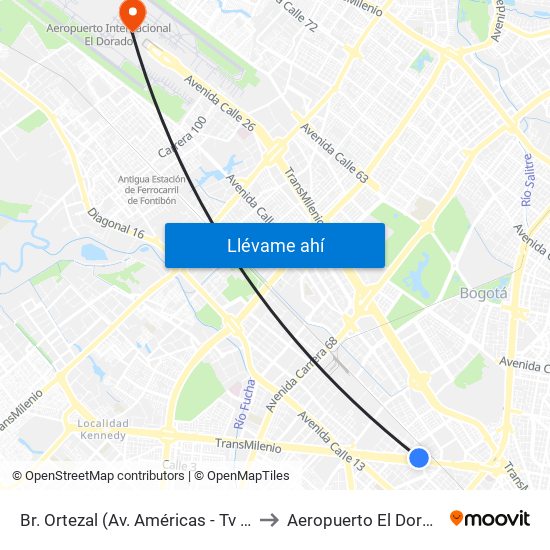 Br. Ortezal (Av. Américas - Tv 39) to Aeropuerto El Dorado map