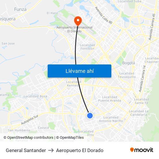 General Santander to Aeropuerto El Dorado map