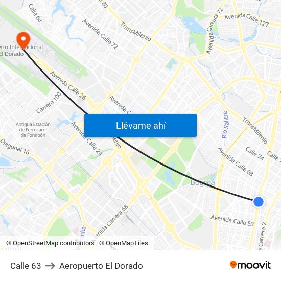 Calle 63 to Aeropuerto El Dorado map